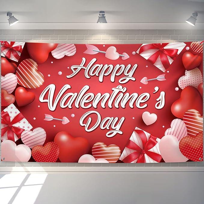 Happy Valentines Day Banner Extra Large 72x44 Inch Valentine Party Backdrop Decor