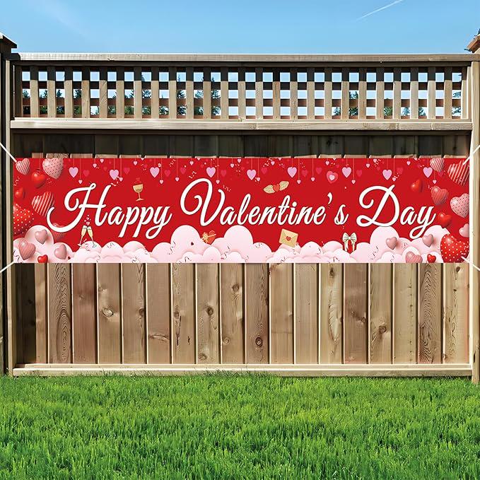 Valentines Banner Extra Large 120x20 Inch Hanging Hearts Outdoor Party Decor