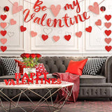 Be My Valentine Banner with Heart Garland 3pcs Glitter Red Pink Party Decor