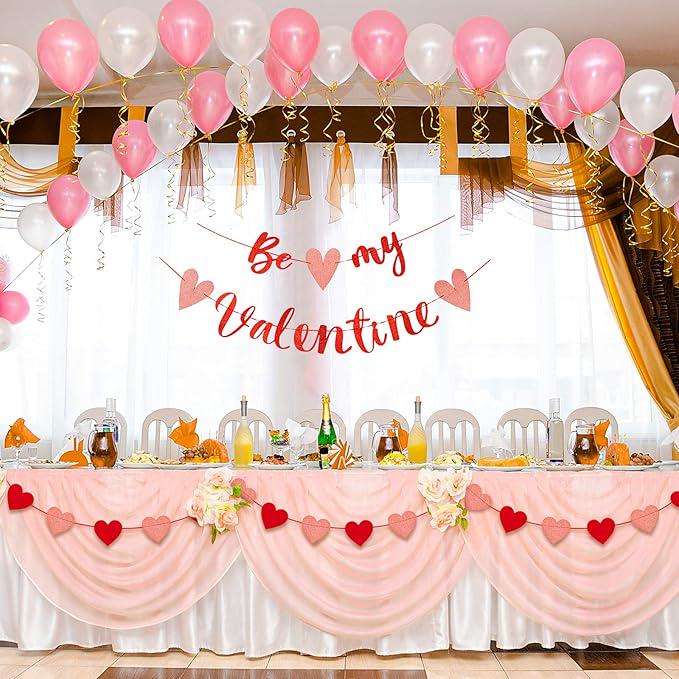 Be My Valentine Banner with Heart Garland 3pcs Glitter Red Pink Party Decor