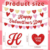 Happy Valentines Day Banner with Heart Garland Glitter Love Party Decor