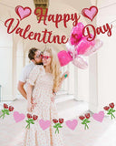 Glitter Happy Valentines Day Banner Red Pink Letters Rose Heart Party Decor