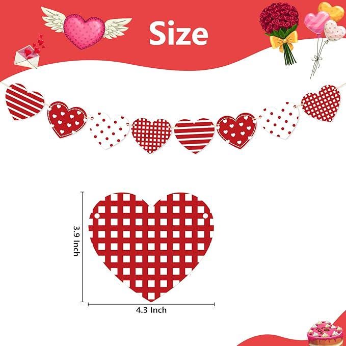 Valentines Day Wooden Red White Love Hearts Garland Rustic Banner Party Decor