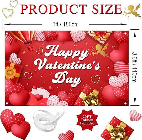 Happy Valentines Day Red Backdrop Love Heart Banner Party Decor 14 February