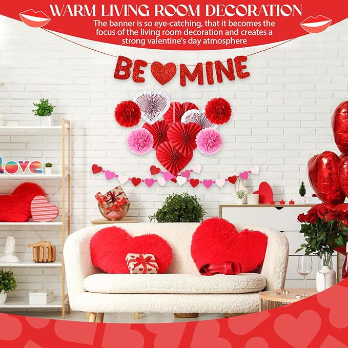 13 Pcs Valentine Paper Kit Party Decorations Flowers Fans Hearts Banner