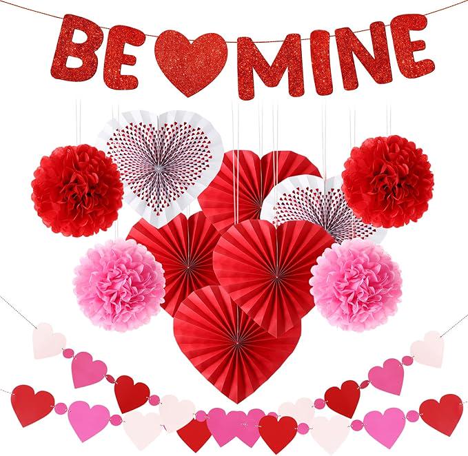 13 Pcs Valentine Paper Kit Party Decorations Flowers Fans Hearts Banner