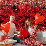 Happy Valentines Day Red Rose Banner Backdrop Large Party Photo Booth Decor