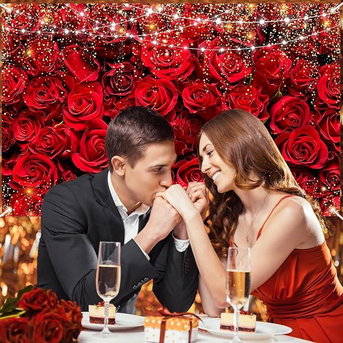 Happy Valentines Day Red Rose Banner Backdrop Large Party Photo Booth Decor