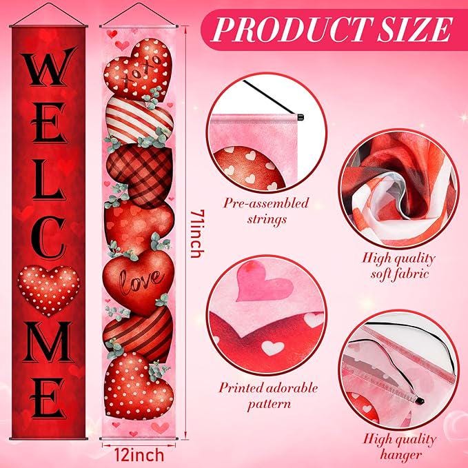 Valentines Door Banner Buffalo Plaid Red Heart Hanging Sign Home Decor