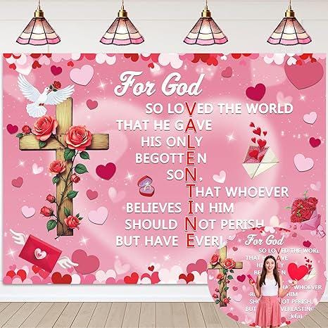 Valentines Day Christian Backdrop John 3 16 Banner School Classroom Decor