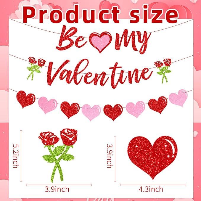 Be My Valentine Banner with Heart Garland Roses Romantic Party Decor