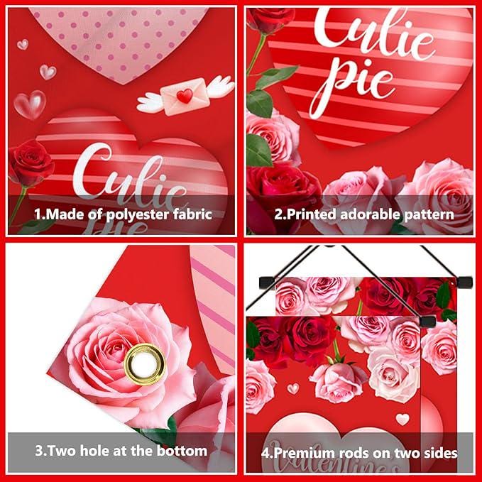 Valentines Day Door Banner Red Pink Buffalo Plaid Heart Home Decor