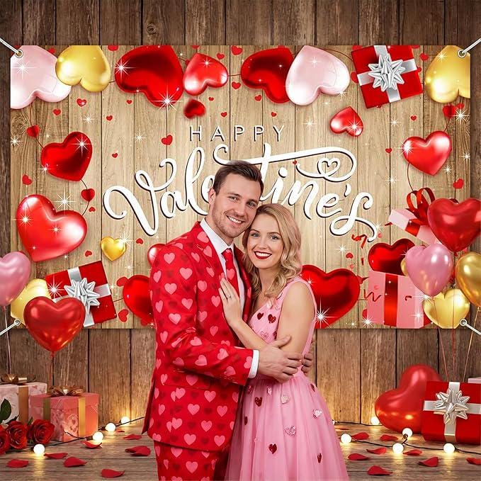 Valentines Day Backdrop Banner Wooden Wall Hearts Party Photo Booth Decor 71x435