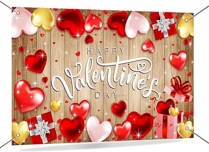 Valentines Day Backdrop Banner Wooden Wall Hearts Party Photo Booth Decor 71x435