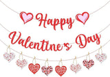 Happy Valentines Day Banner Red Glitter Paper Heart Garland Home Party Decor
