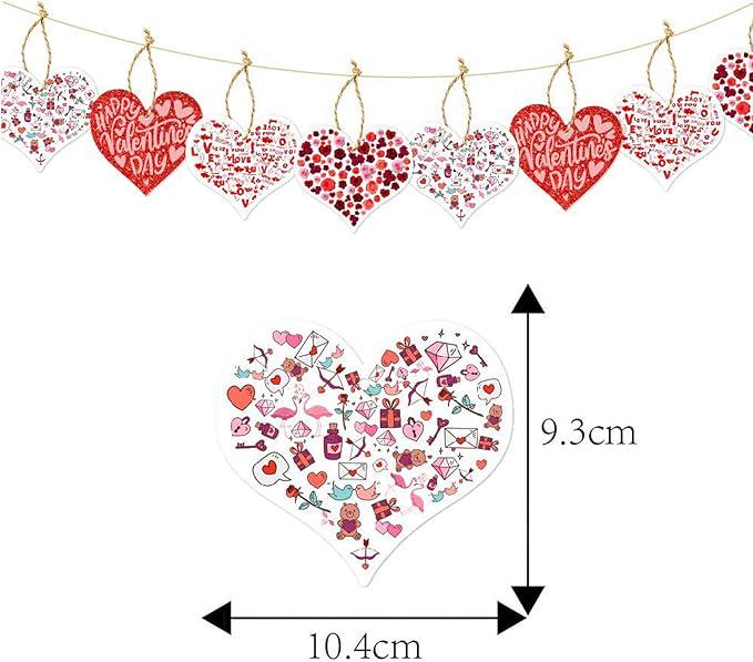Happy Valentines Day Banner Red Glitter Paper Heart Garland Home Party Decor