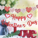 Happy Valentines Day Banner Red Glitter Paper Heart Garland Home Party Decor