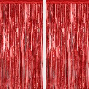 2 Pack Red Tinsel Backdrop Fringe Curtains Valentines Wedding Photo Party Decor
