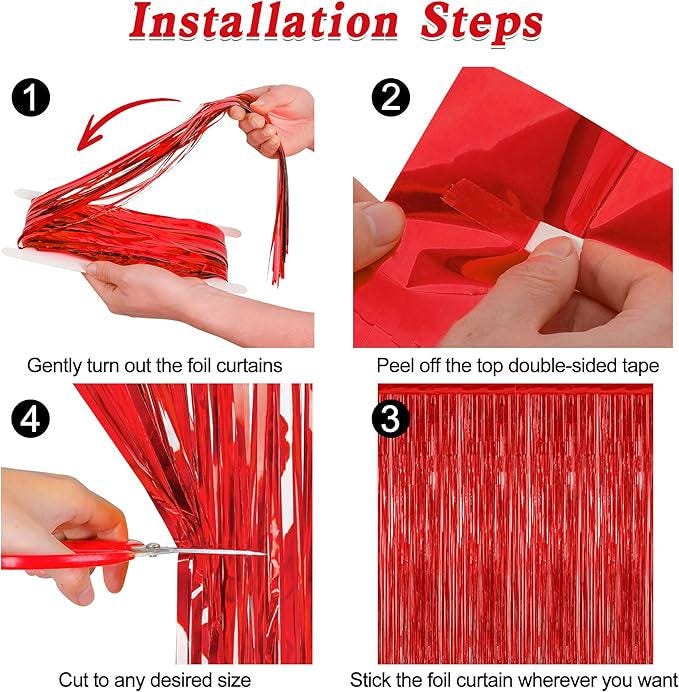 2 Pack Red Tinsel Backdrop Fringe Curtains Valentines Wedding Photo Party Decor
