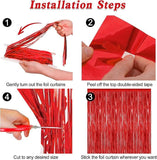 2 Pack Red Tinsel Backdrop Fringe Curtains Valentines Wedding Photo Party Decor