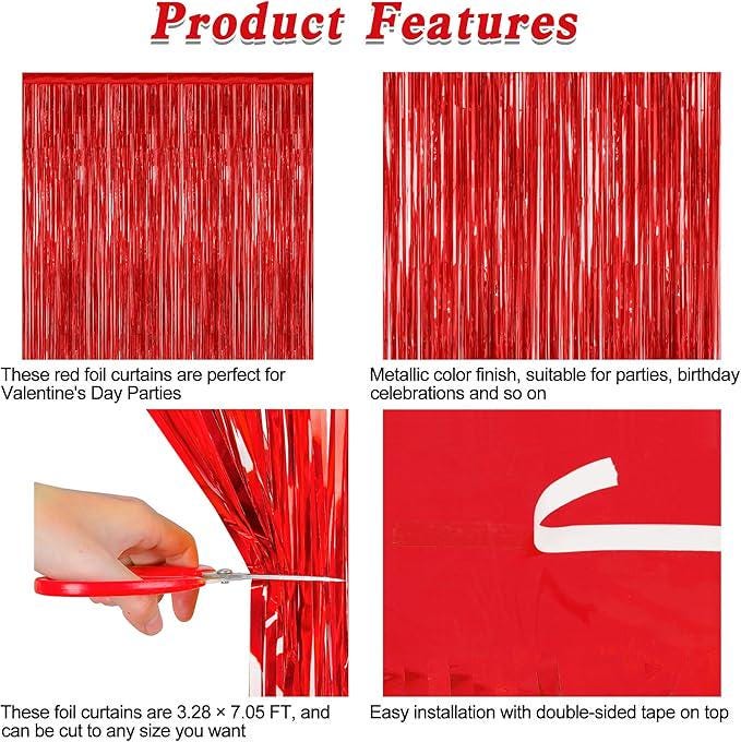 2 Pack Red Tinsel Backdrop Fringe Curtains Valentines Wedding Photo Party Decor