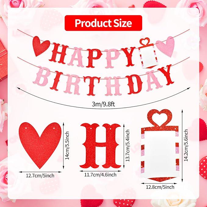 Red Pink Glitter Heart Birthday Banner Valentines Wall Party Decoration