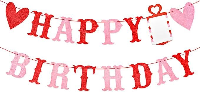 Red Pink Glitter Heart Birthday Banner Valentines Wall Party Decoration