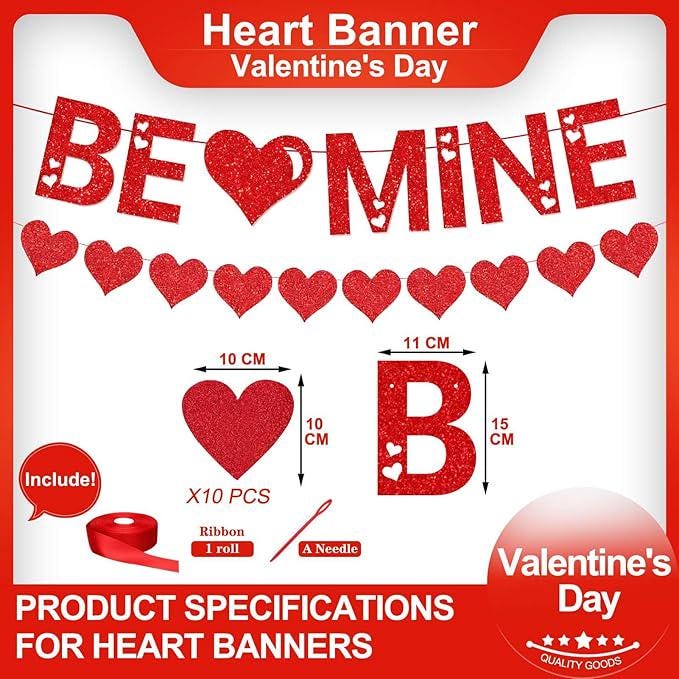 Red Be Mine Heart Garland Valentines Day Banner Party Decoration