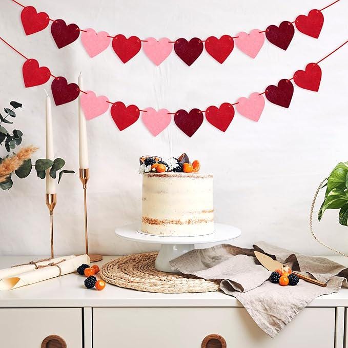 4 Pack Felt Heart Banner Garland Red Pink Hanging Valentines Day Decoration