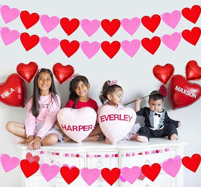 Red Pink Felt Heart Banner 4 Strings Valentines Day Wedding Party Decoration