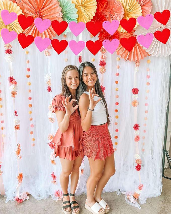 Red Pink Felt Heart Banner 4 Strings Valentines Day Wedding Party Decoration