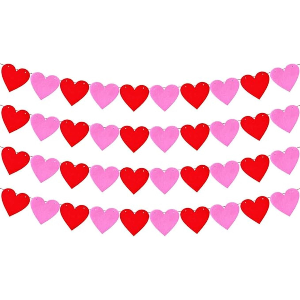 Red Pink Felt Heart Banner 4 Strings Valentines Day Wedding Party Decoration