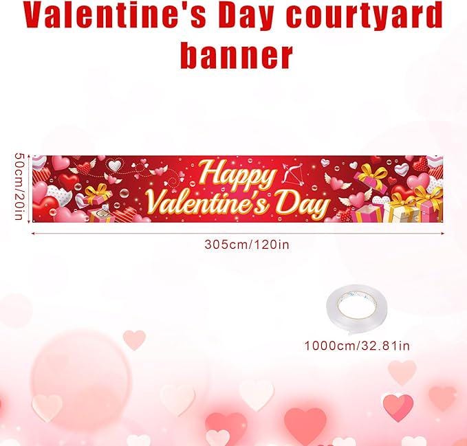 Valentines Banner Red Heart Happy Valentines Outdoor Yard Decoration