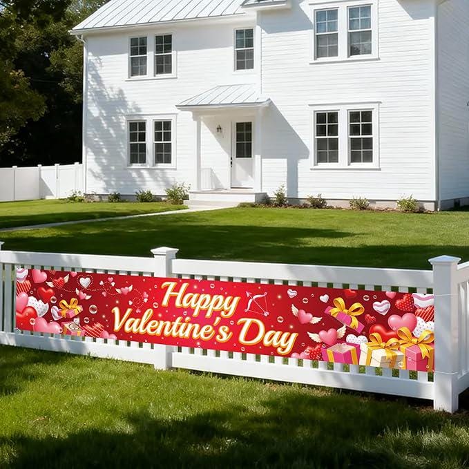 Valentines Banner Red Heart Happy Valentines Outdoor Yard Decoration