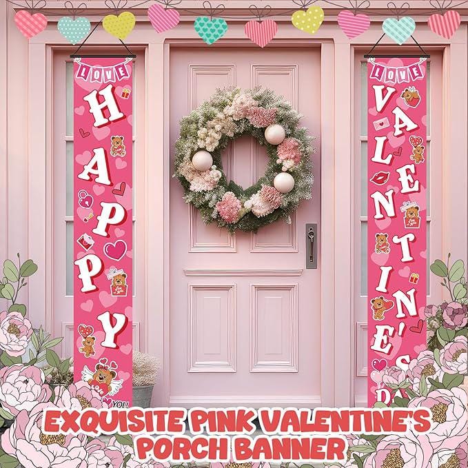 Valentines Day Porch Door Banner Hanging Front Yard Party Decoration