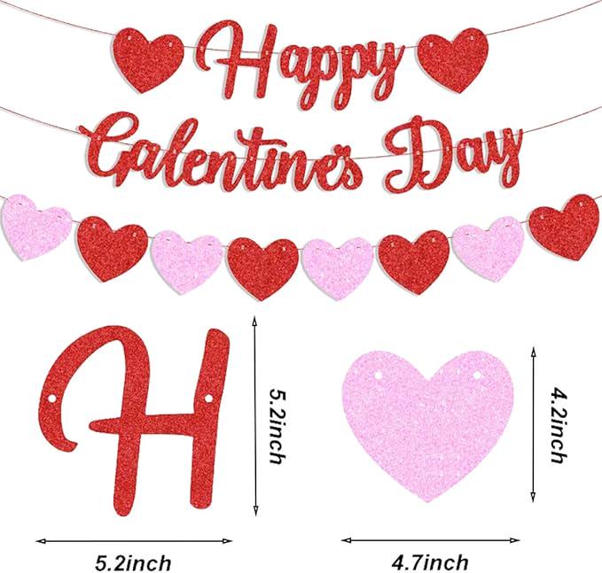 Happy Galentines Day Banner Red Pink Heart Valentines Party Garland
