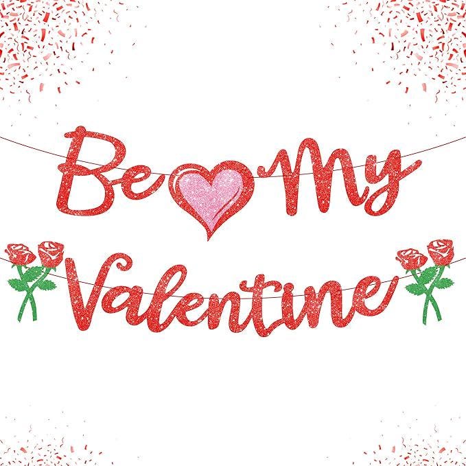 Red Glitter Be My Valentine Banner 10 Feet Valentines Day Decoration