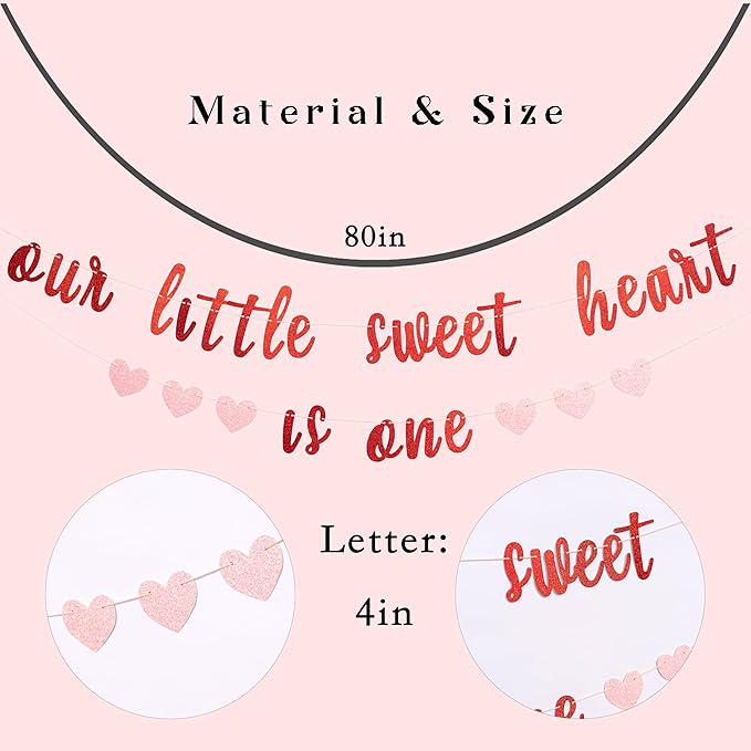 Our Little Sweetheart Is One Glitter Banner Valentine First Birthday Party Decor
