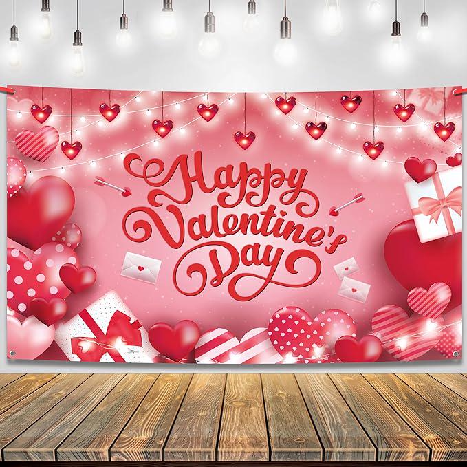 Happy Valentines Day Backdrop Extra Large 72x44 Inch Heart Party Decoration Banner