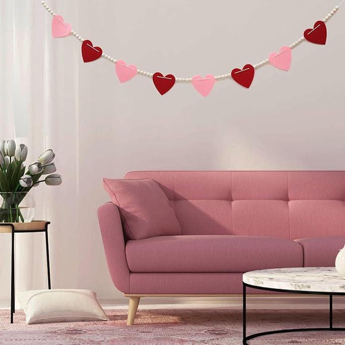 Valentines Day Felt Heart Garland Banner Pink Red Home Office Party Decor