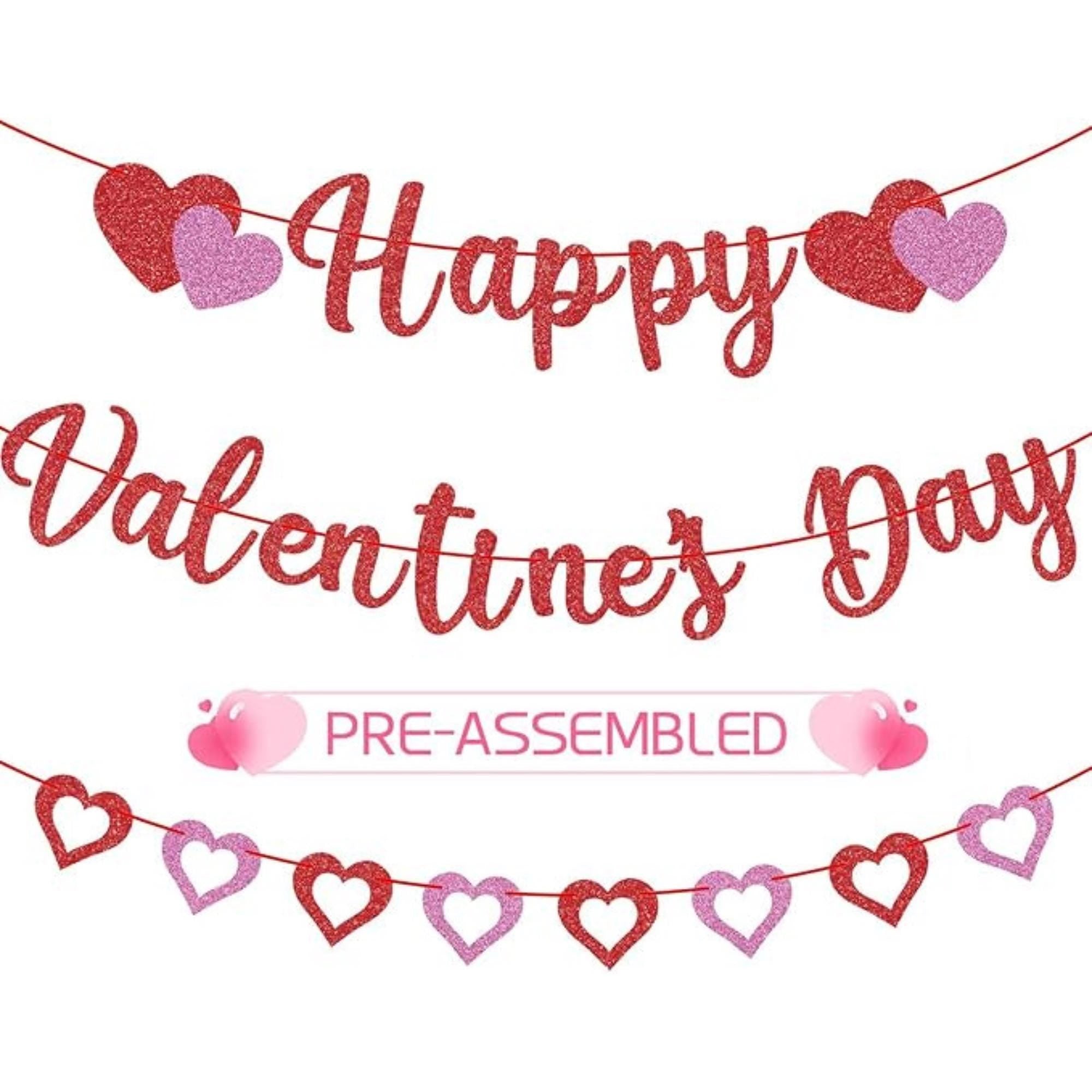 Glitter Happy Valentines Day Banner Red Pink Hanging Heart Party Decoration