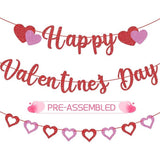 Glitter Happy Valentines Day Banner Red Pink Hanging Heart Party Decoration