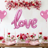 Pink LOVE Foil Balloon Banner with Heart Balloons, Party Decor