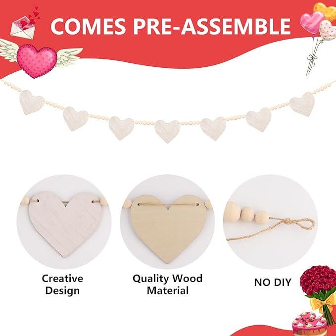 Valentines Day White Heart Garland Beads Rustic Banner Mantle Wall Party Decor