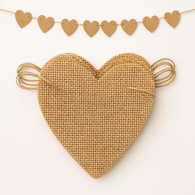 Valentines Day Banner 15PCS Heart Burlap Garlands Natural Color Hanging Party Decor