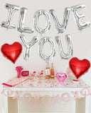 I LOVE YOU Balloons: 10-Piece Silver Letter & Red Heart Valentine's Day Decor