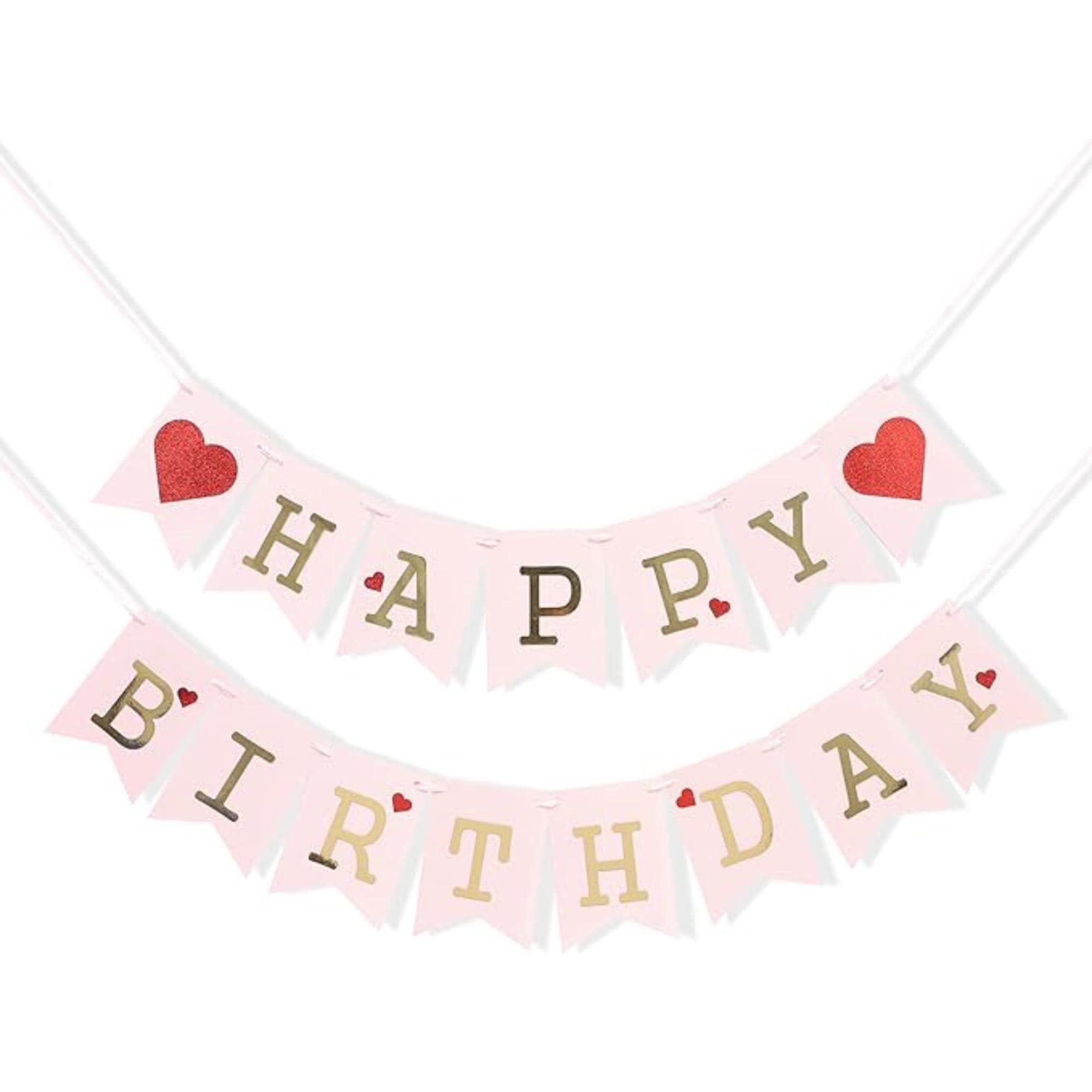 Red Heart Happy Birthday Banner Valentines Day Pink Wall Garland Party Decor