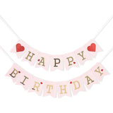Red Heart Happy Birthday Banner Valentines Day Pink Wall Garland Party Decor