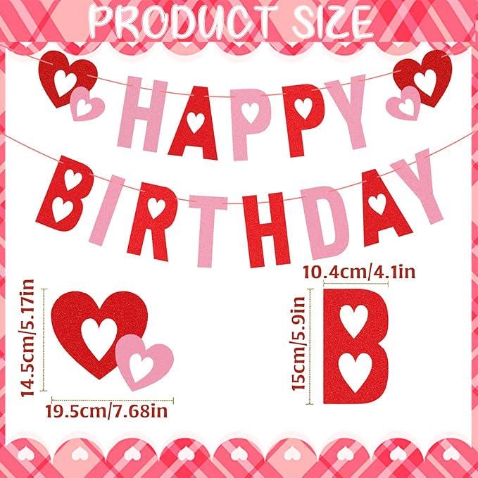 Valentines Day Birthday Banner Glitter Heart Hanging Banner Party Home Decor