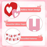 Valentines Day Birthday Banner Glitter Heart Hanging Banner Party Home Decor